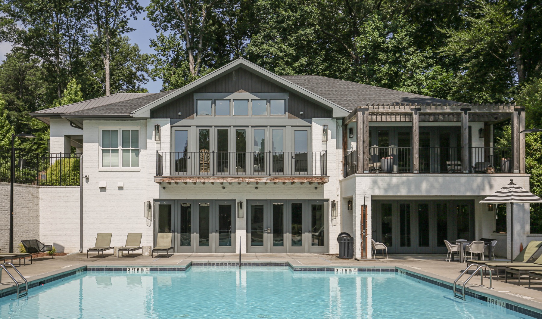 Apartment clubhouse facing pool